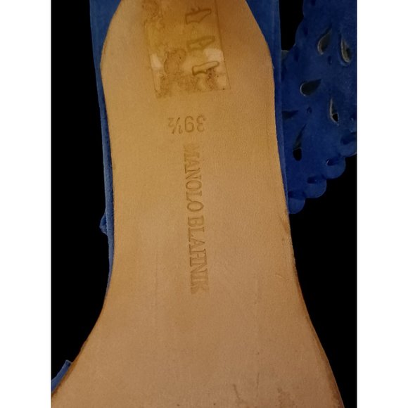 Manolo Blahnik Blue Suede Sling Back Open Pattern High Heel Sandals Size 39.5 - Picture 10 of 12
